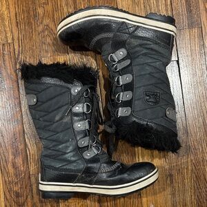 Sorel Black Kids Boots with Fur Trim